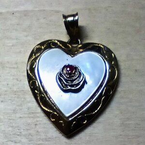 VNTG 925 Vermeil Sterling Silver Red Stone Rose w Daughter Message Heart Pendant